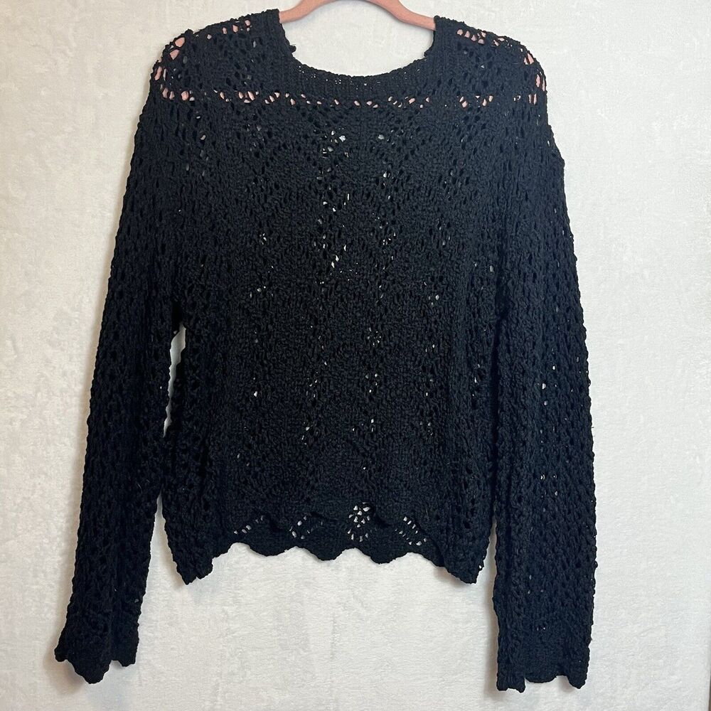 Bluivy NWT Oversized Black Crochet Open Knit Sweater Size Large Boho